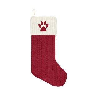 St. Nicholas Square Red Cable Knit Pet Paw Christmas Stocking Dog Cat Holiday